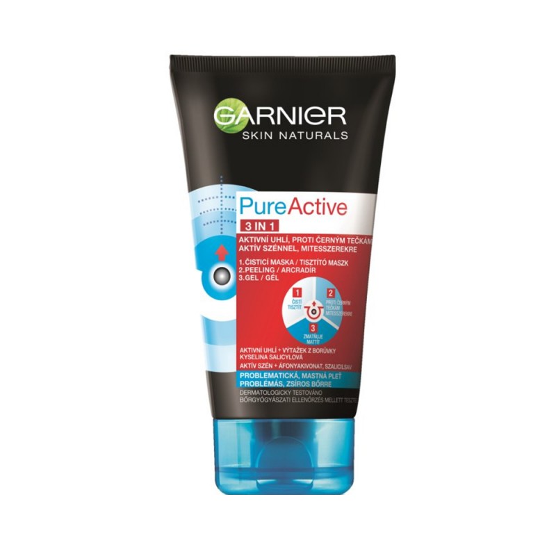 Garnier Pure Active czarna maseczka do twarzy z węglem aktywnym 3w1  - 1570