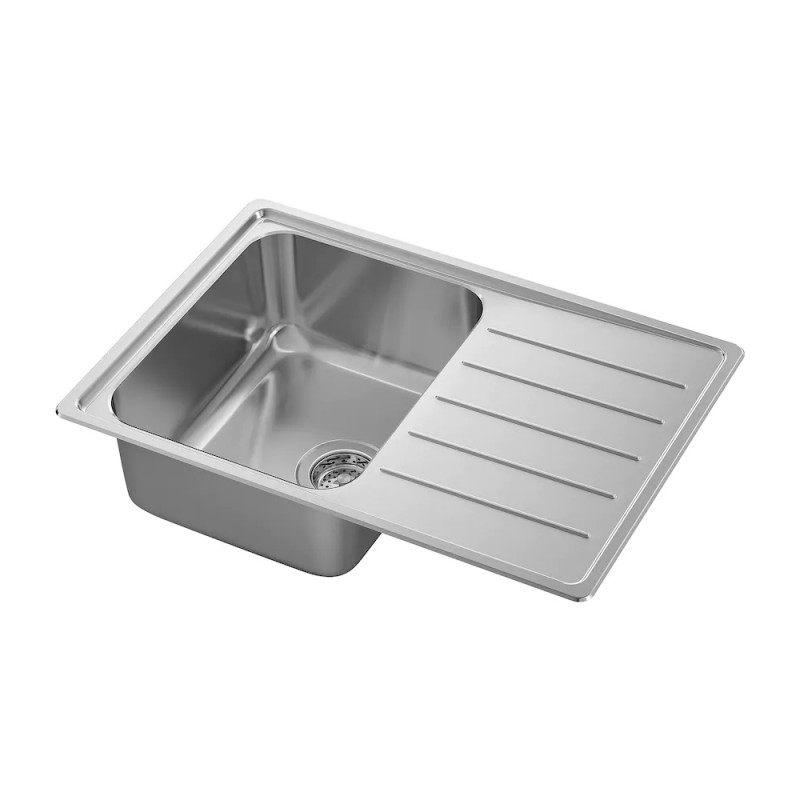 Zlew wpuszczany, 1 komorowy z ociekarką, stal nierdzewna, 69 x 47-cm  - 897