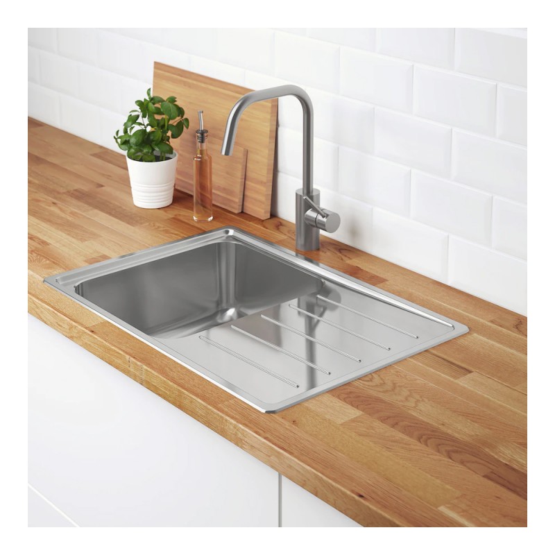 Zlew wpuszczany, 1 komorowy z ociekarką, stal nierdzewna, 69 x 47-cm  - 898