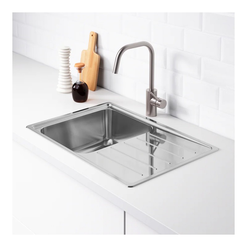 Zlew wpuszczany, 1 komorowy z ociekarką, stal nierdzewna, 69 x 47-cm  - 899