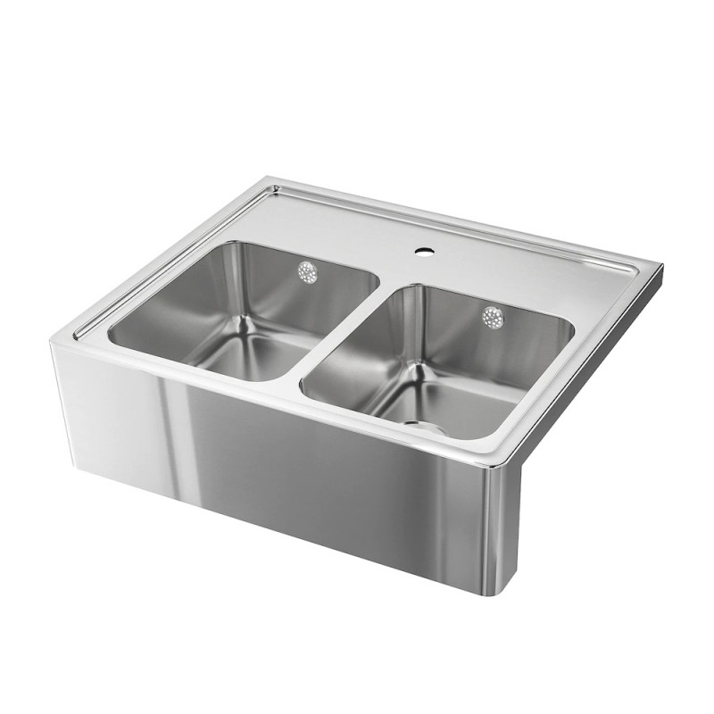 Zlew kuchenny, 2 komorowy z widocznym frontem, stal-nierdzewna, 80 x 69cm  - 913