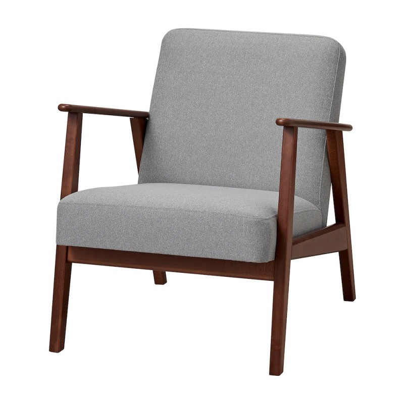 Szeroki fotel z litego drewna z eleganckim obiciem  - 921